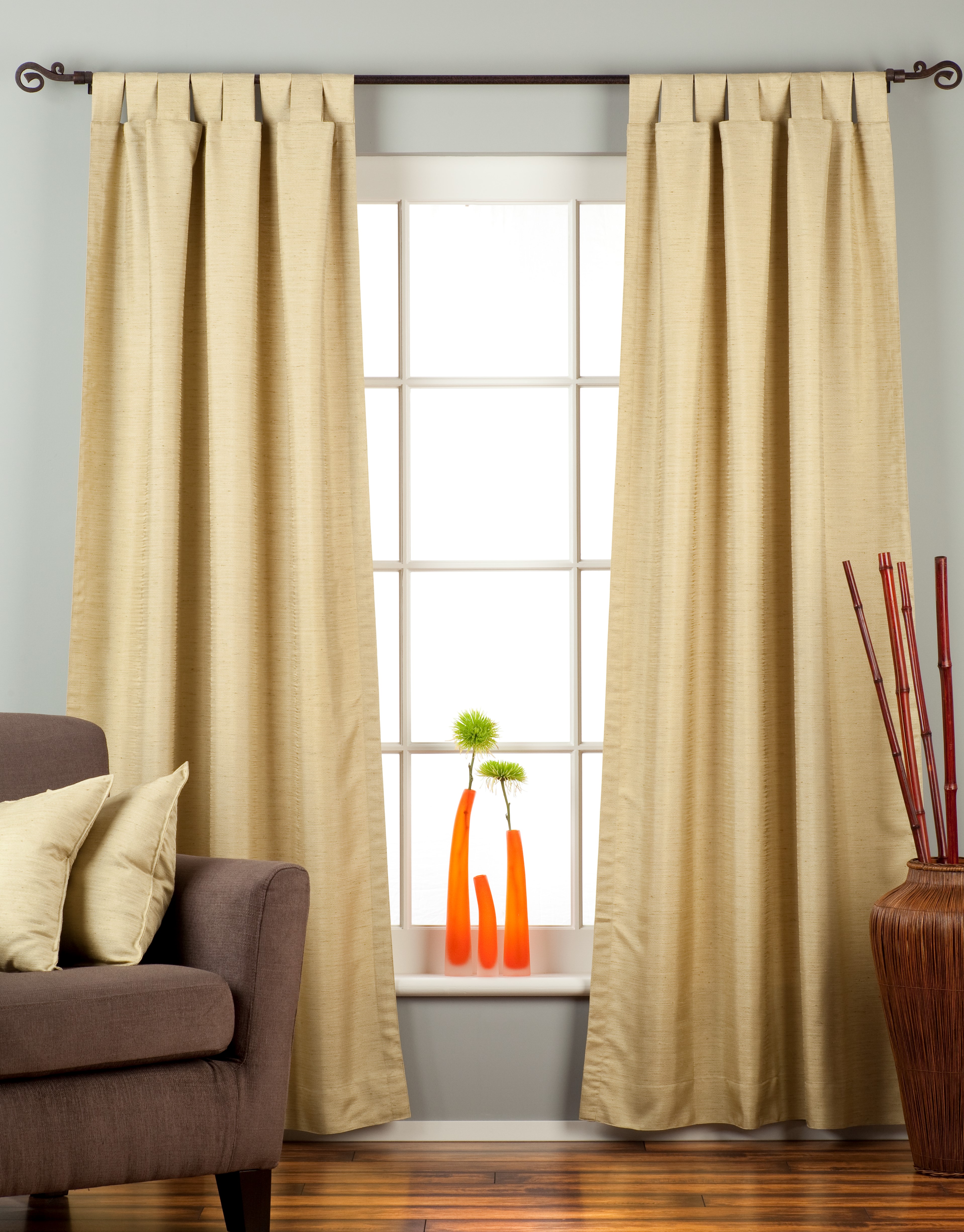 Indian Selections Olive Green Tab Top Matka Raw Silk Curtain / Drape / Panel - Piece Indian Selections Olive Green Tab Top Matka Raw Silk Curtain / Drape / Panel - Piece