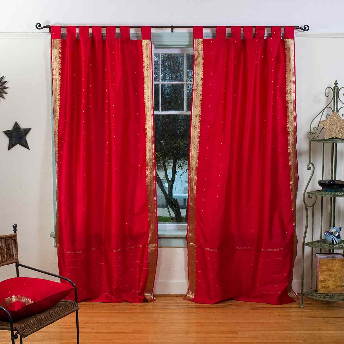 Indian Selections Fire Brick Tab Top Sheer Sari Curtain / Drape / Panel - Piece Indian Selections Fire Brick Tab Top Sheer Sari Curtain / Drape / Panel - Piece