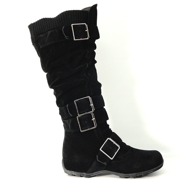 AS By KSC Women's Slouchy Knee High Buckle Flat Boots Black at Sears.com