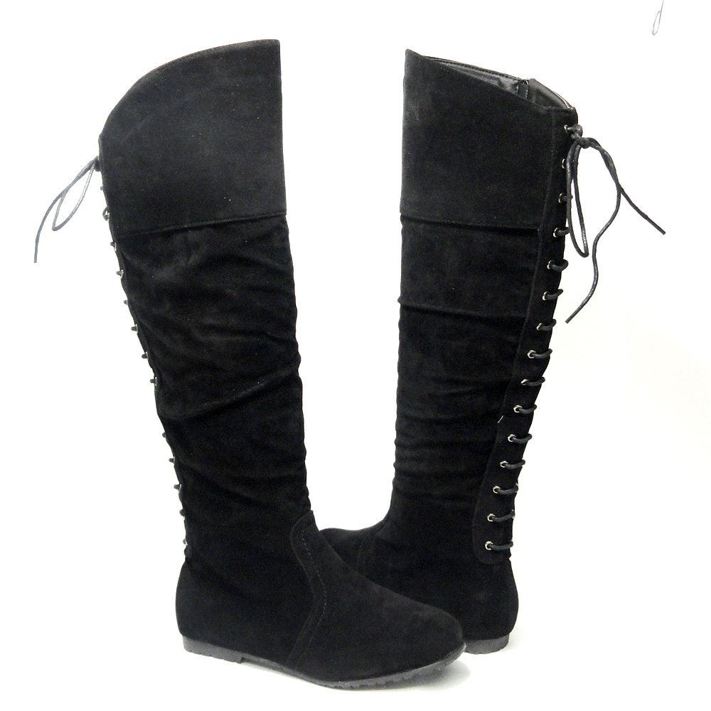 AS By KSC Women's Knee High Lace Up Back Flat Suede Boots Black at Sears.com
