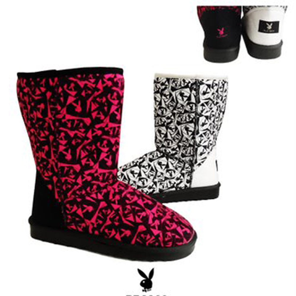 Playboy Bunny Print Casual Mid Calf Pull On Flat Boots Fuchsia at Sears.com
