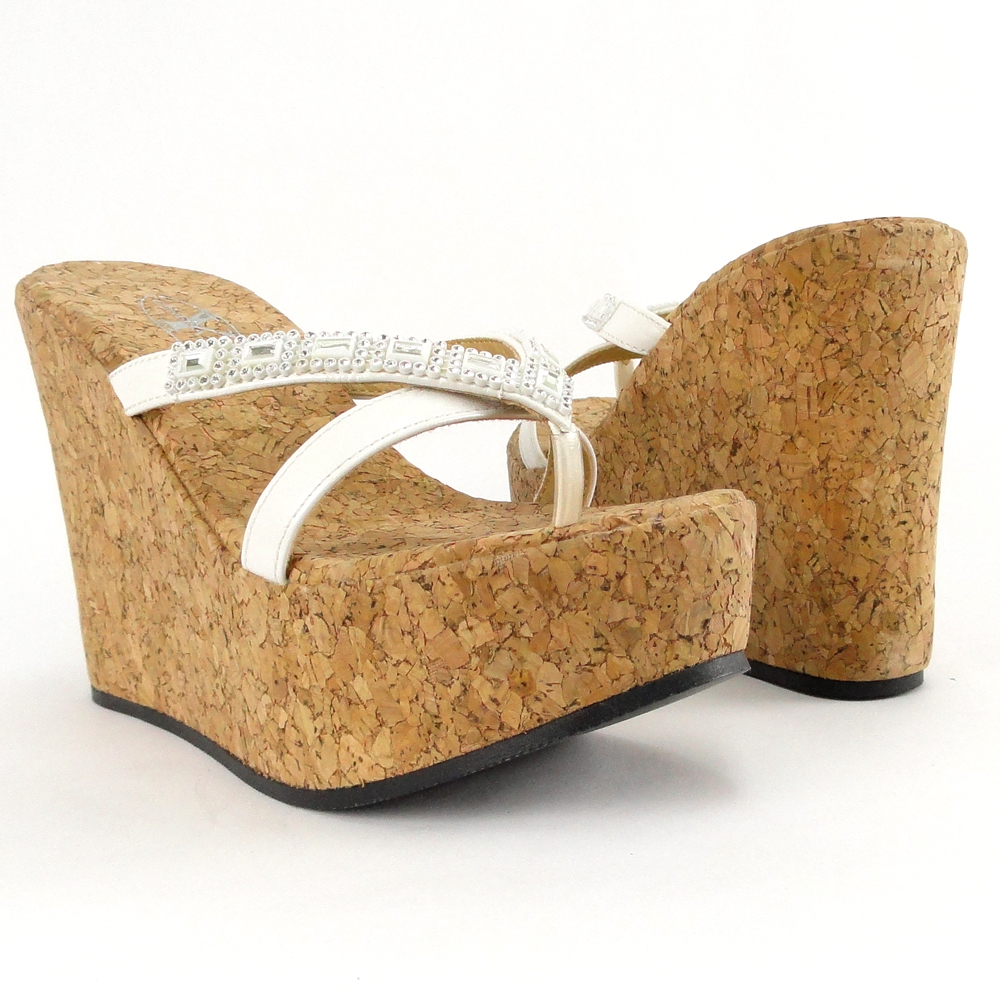 wedge thong sandals with rhinestones
