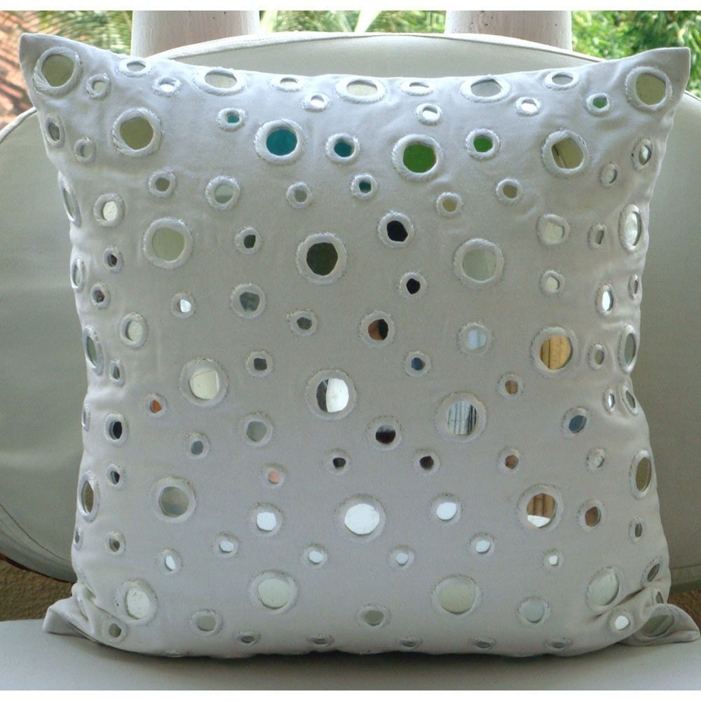 The HomeCentric White Mirrors - 20x20 Inches Decorative Pillow Covers - Cotton Canvas with Mirror Embroidery at Sears.com