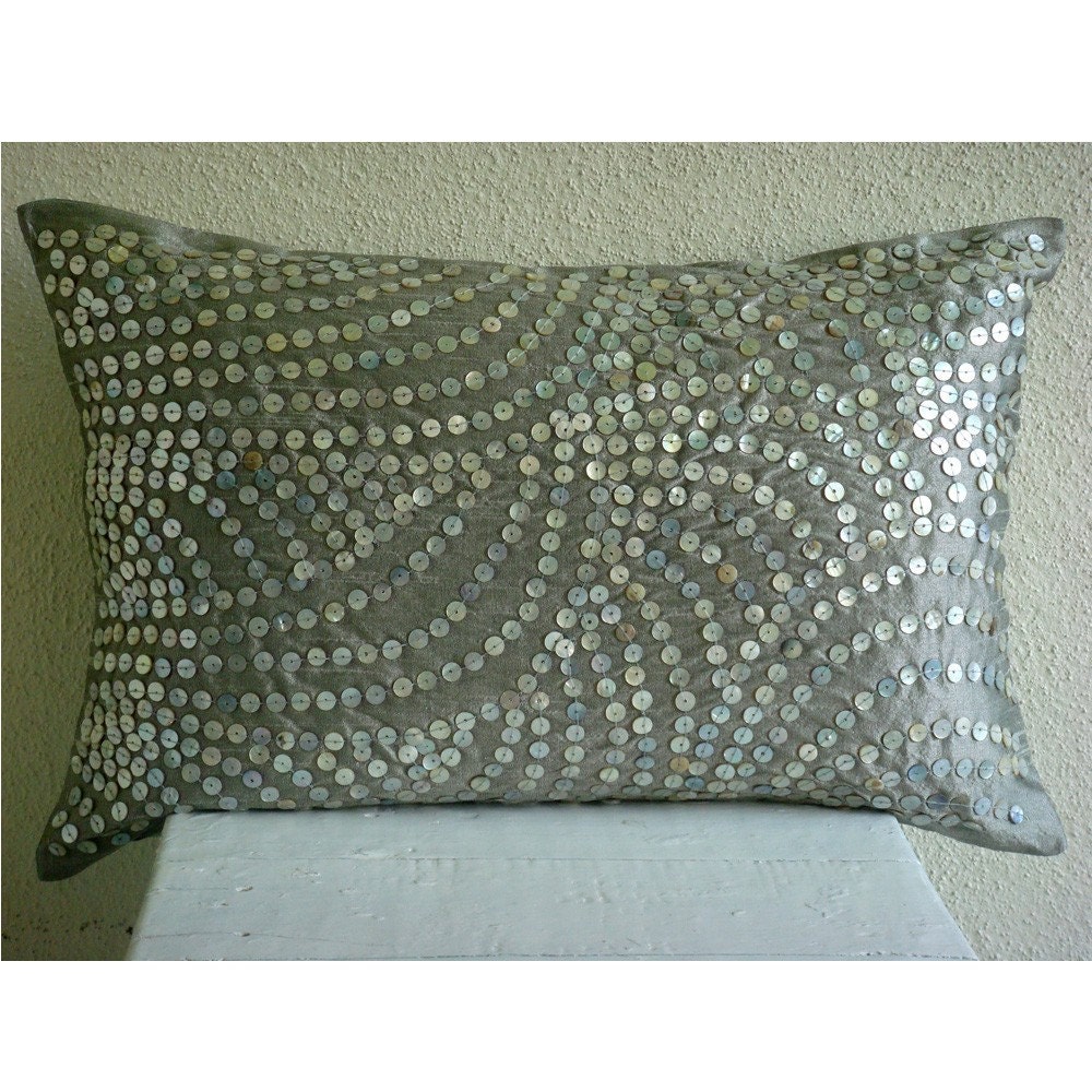 The HomeCentric Silver Pearls - 20x36 Inches King Pillow Shams - Lumbar / Oblong - Rectangle King Sham Cover with Mother Of Pearl Embroidery at Sears.com