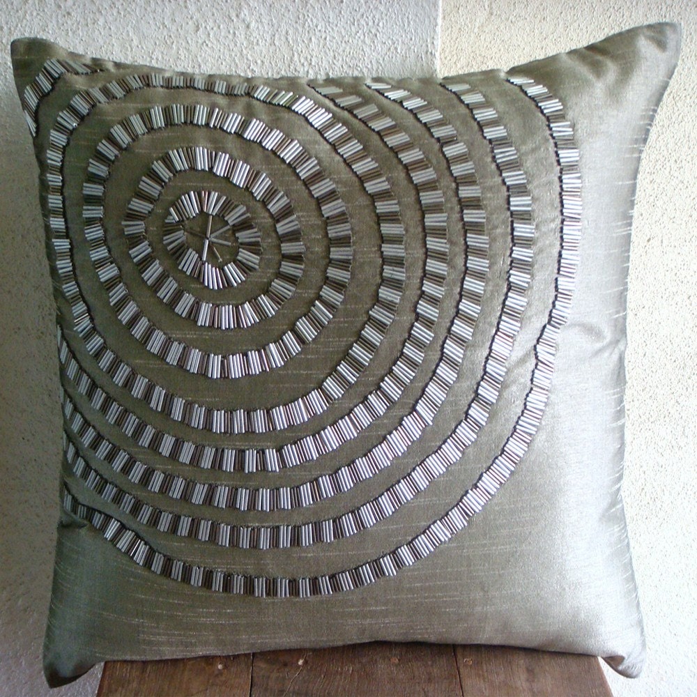 The HomeCentric Metallic Rings - 12x12 Inches Decorative Pillow Covers - Silk Pillow Cover with Silver Pipe Sequins at Sears.com