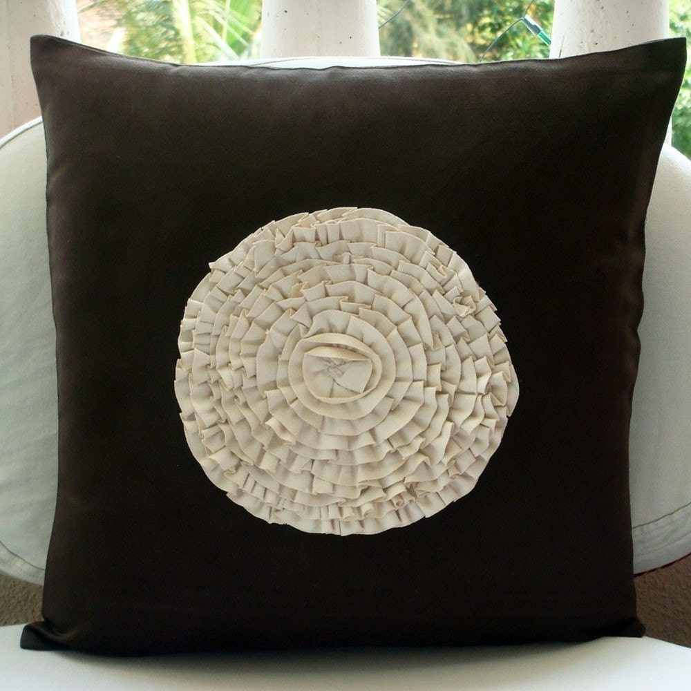 The HomeCentric Vintage Blossoms - 18x18 Inches Throw Pillow Covers - Suede Pillow Cover with Frill Flower at Sears.com