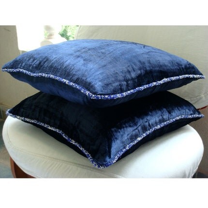 The HomeCentric Navy Shimmer -  - 14x14 Inches Decorative Pillow Covers - Velvet Pillow Cover with Handmade Beaded Border at Sears.com