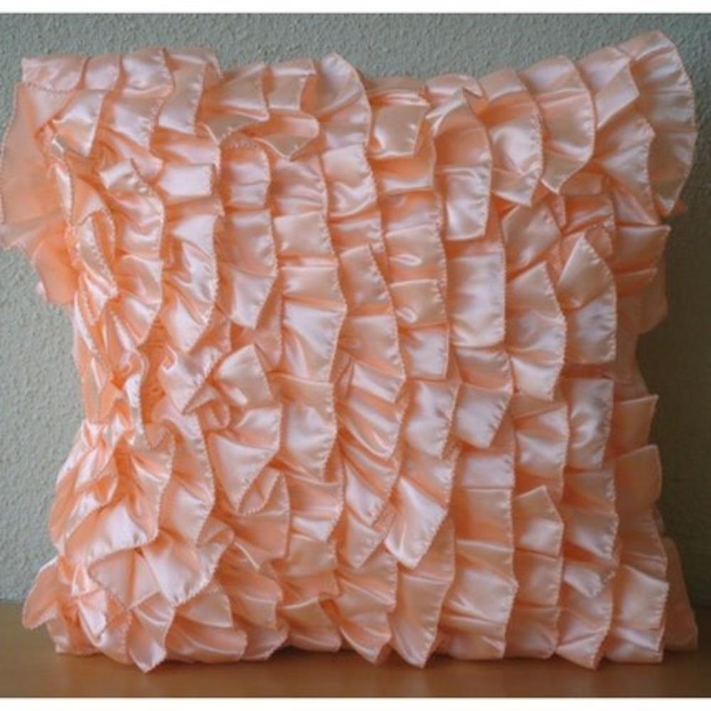 Peach Pillow Covers, Satin 16"x16" Vinage Style Ruffles Shabby Chic Throw Pillows Cover - Vintage Peach Sorbet
