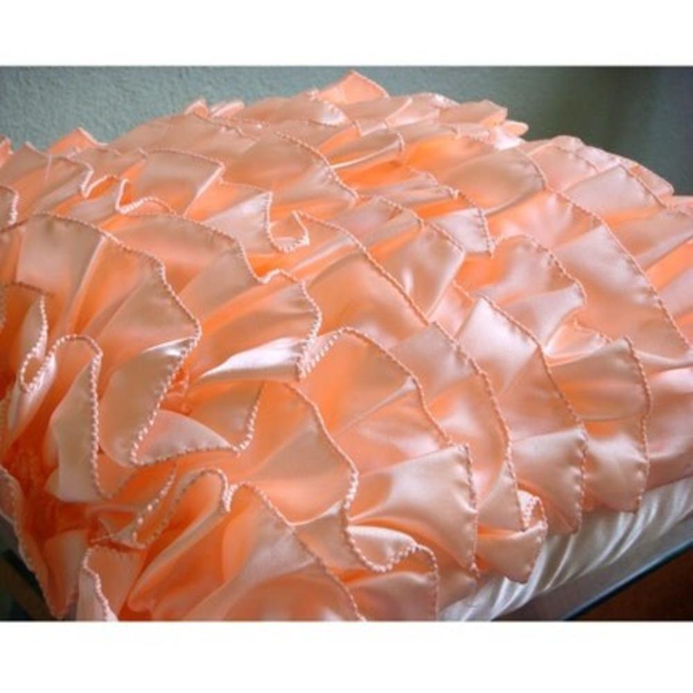 Peach Pillow Covers, Satin 16"x16" Vinage Style Ruffles Shabby Chic Throw Pillows Cover - Vintage Peach Sorbet