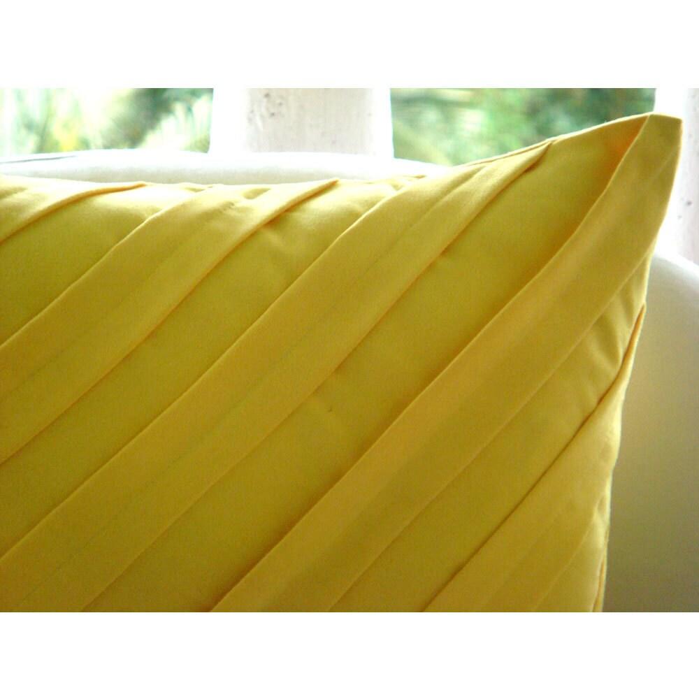 Yellow Throw Pillow Covers, Faux Suede 16"x16" Textured Pintucks Solid Color Pillow Covers - Contemporary Yellow