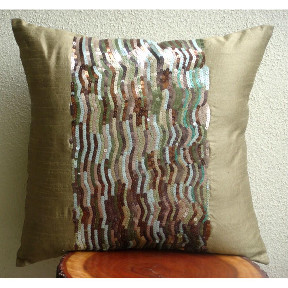 Gold Throw Pillow Covers, Art Silk 22"x22" Sequins Sparkly Glitter Pillows Cover - Earthy Delight
