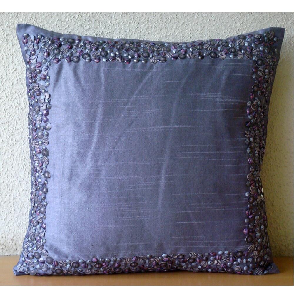 Purple Cushion Covers, Art Silk 22"x22" 3D Shell Sequins Bordered Pillows Cover - Purple Shells