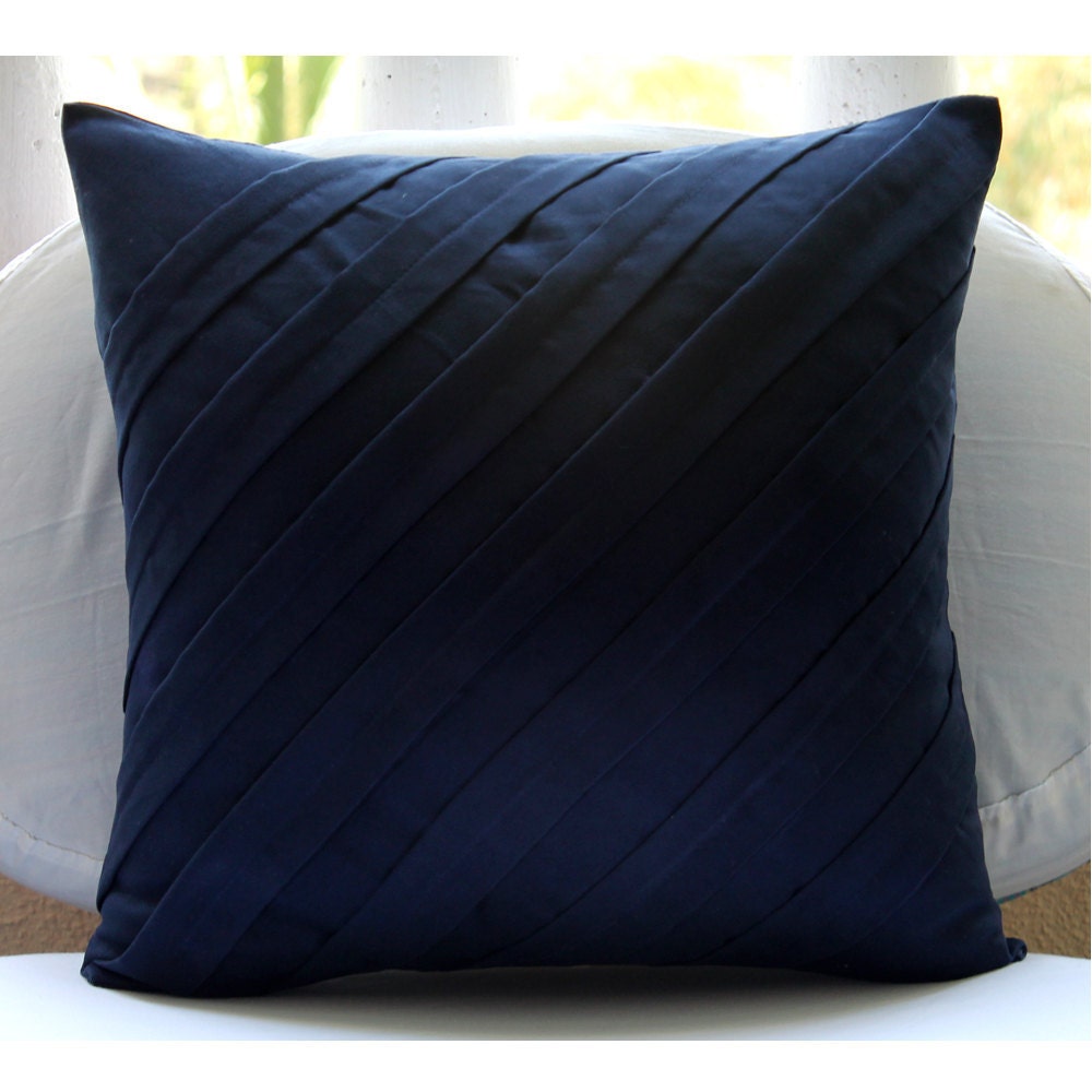 Navy Blue Accent Pillows, Faux Suede 16"x16" Textured Pintucks Solid Color Pillows Cover - Contemporary Navy