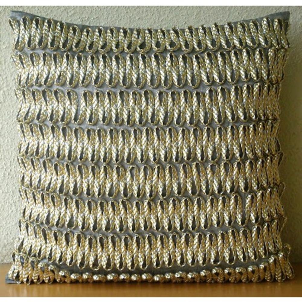 Silver Throw Pillow Covers, Faux Leather 22"x22" 3D Metallic Cord Throw Pillows Cover - Silver And Gold Twists