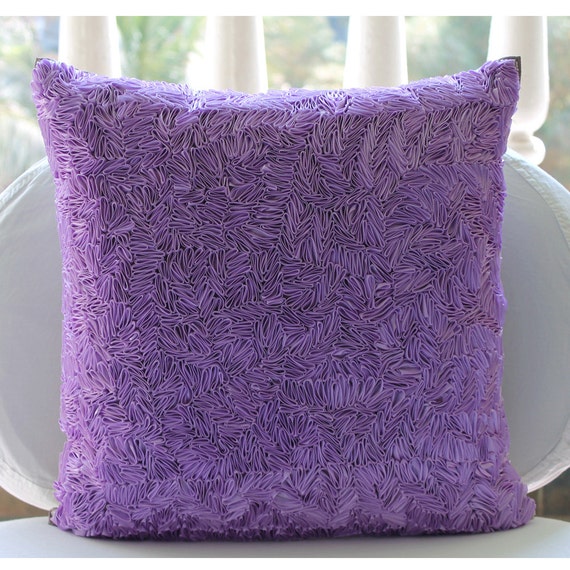 Purple Shams, Art Silk 24"x24" Textured Ribbon Pillow Shams - Purple Sea