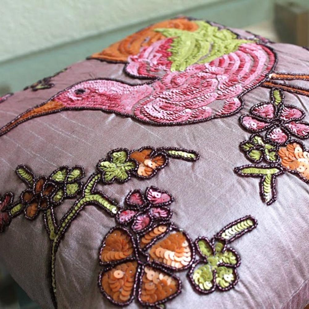 Pink Cushion Covers, Art Silk 22"x22" Colorful Bird Pillows Cover - Colorful Birdy