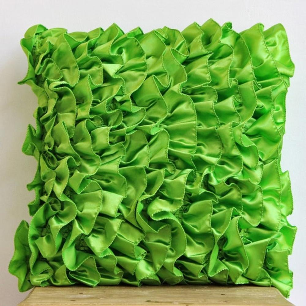 Clover Green Pillow Shams, Satin 24"x24" Vintage Style Ruffles Pillow Shams - Vintage Clover Green