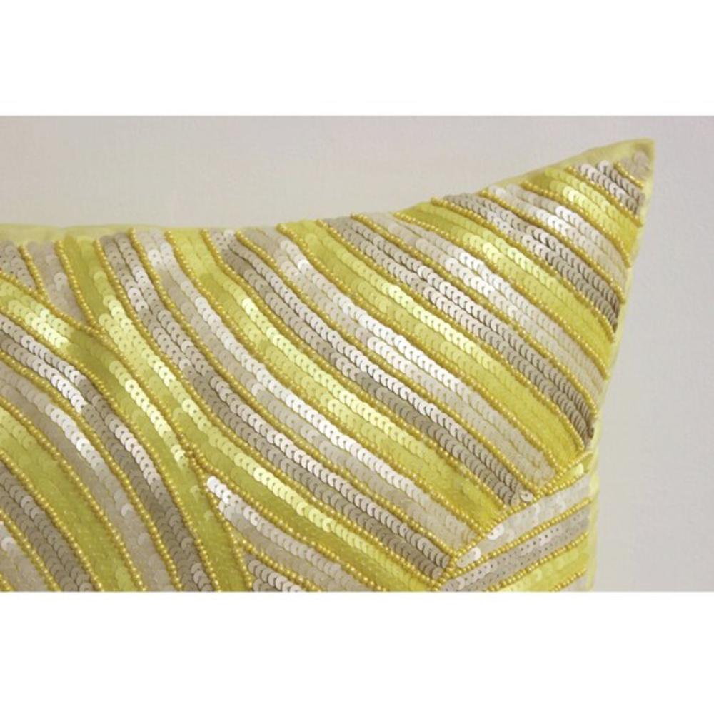 Yellow Decorative Pillow Cover, Art Silk 22"x22" Sequins & Beaded Sparkly Glitter Pillow Cases - Pearly Yellow
