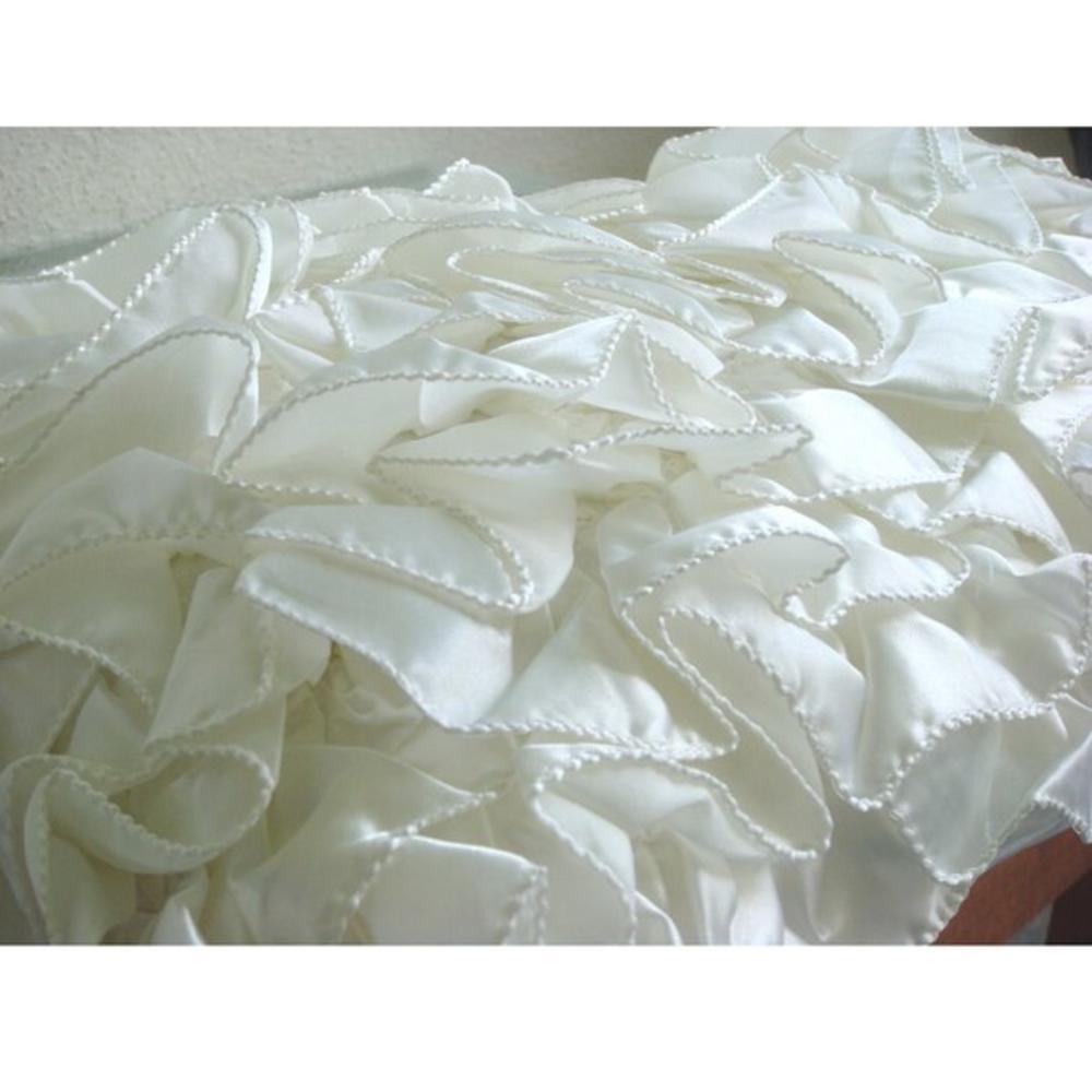 Ivory Lumbar Pillow Cover, Satin 12"x16" Vinage Style Ruffles Shabby Chic Lumbar Pillow Cover - Vintage Glam Ruffles