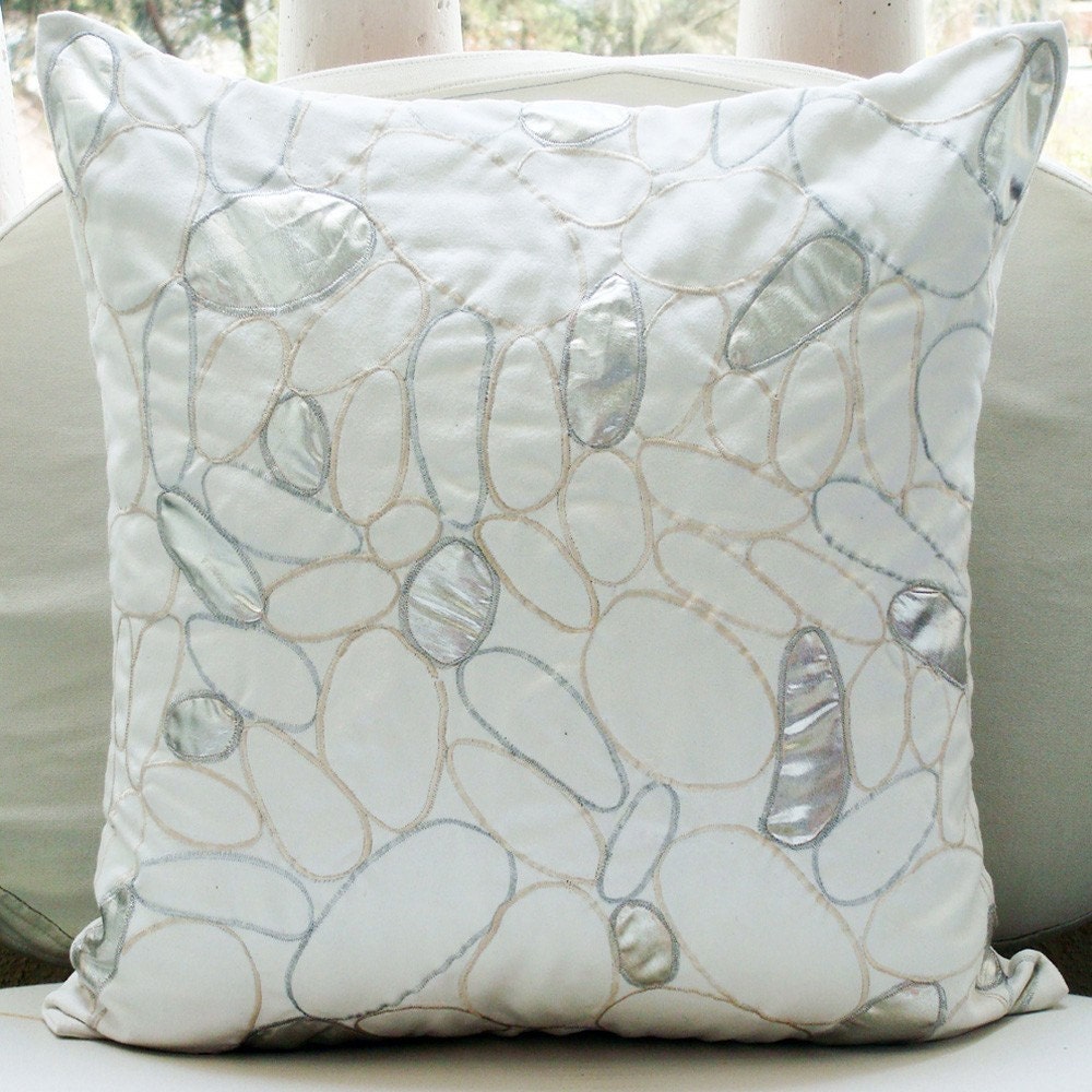 White Pillow Covers, Faux Suede 18"x18" Applique Throw Pillows Cover - White Luxury