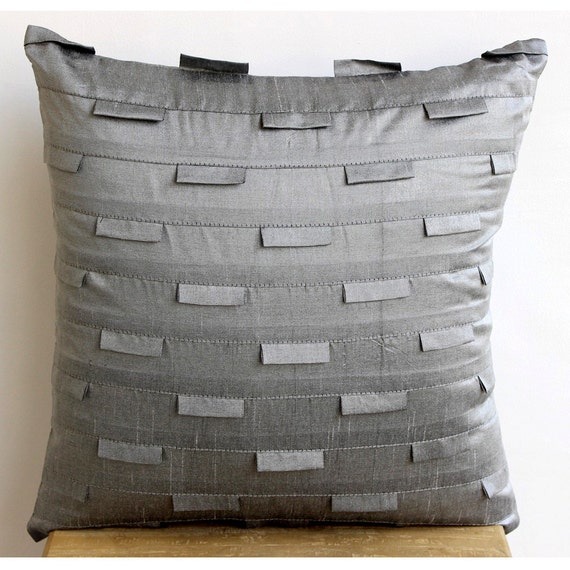 Silver Grey Pillow Cases, Art Silk 18"x18" Textured Pintucks Throw Pillows Cover - Silver Ocean