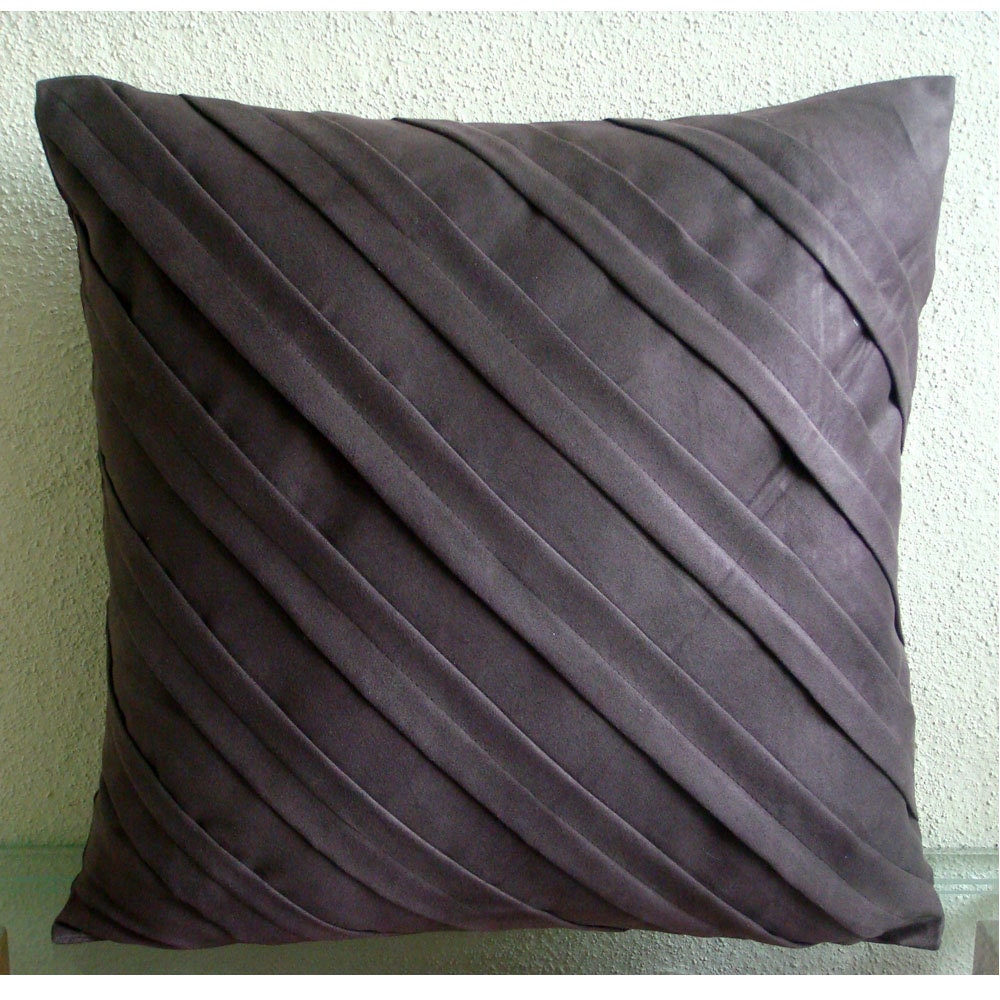 Chocolate Brown Throw Pillows Cover, Faux Suede 20"x20" Textured Pintucks Pillow Cover - Contemporary Chocolate Brown