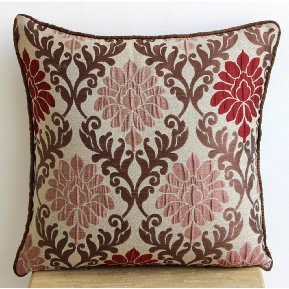 Brown Throw Pillows Cover, Jacquard Weave 20"x20" Damask Pillows Cover - Royal Damask
