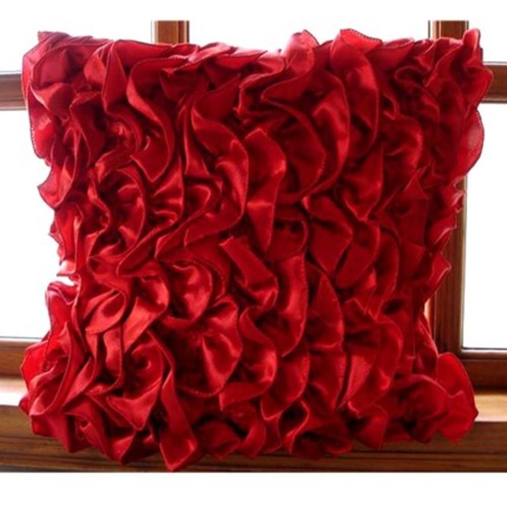 Red Cushion Covers, Satin 22"x22" Vinage Style Ruffles Shabby Chic Decorative Pillows Cover - Vintage Reds