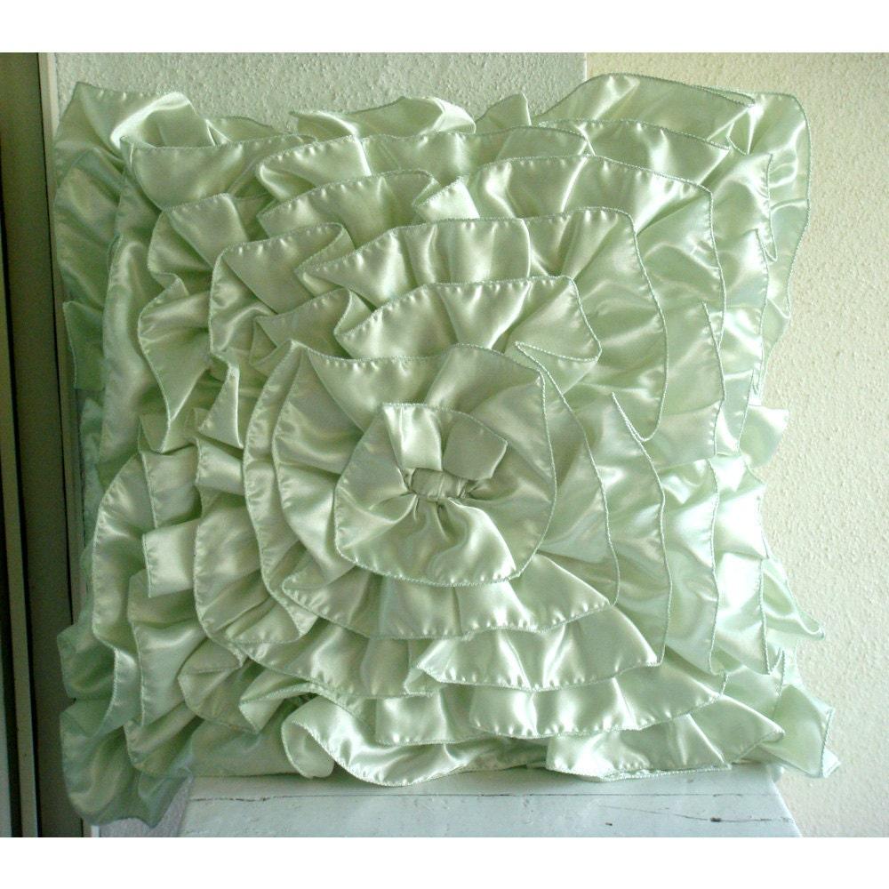 Mint Green Throw Pillows Cover, Satin 22"x22" Vinage Style Ruffles Pillows Cover - Mint Green Ruffles