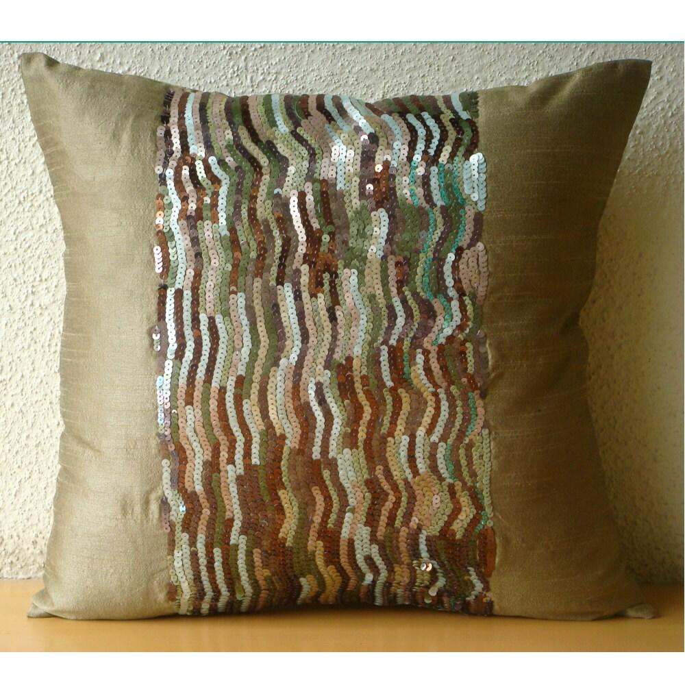 Gold Throw Pillow Covers, Art Silk 22"x22" Sequins Sparkly Glitter Pillows Cover - Earthy Delight