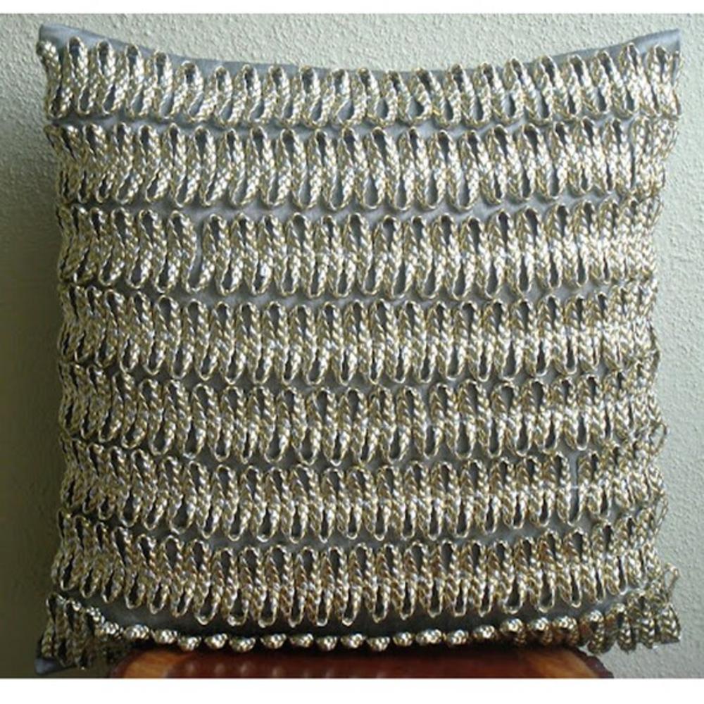 Silver Throw Pillow Covers, Faux Leather 22"x22" 3D Metallic Cord Throw Pillows Cover - Silver And Gold Twists