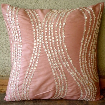 Pink Pillow Shams, Art Silk 24"x24" Mother Of Pearls Pillow Sham - Angelic Charm