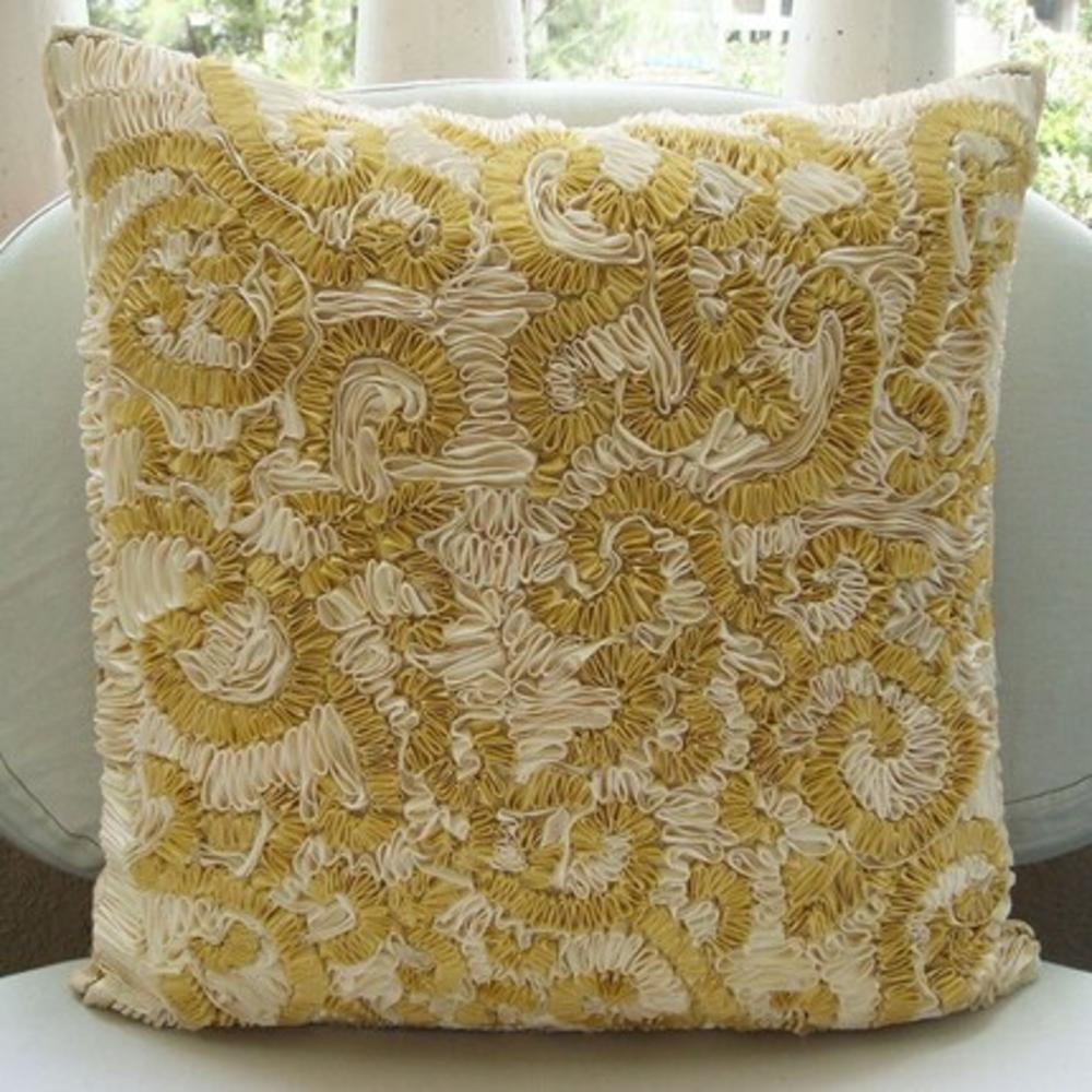 Gold Pillow Shams, Art Silk 24"x24" Ribbon Abstract Pillow Shams - Magnificent Awe