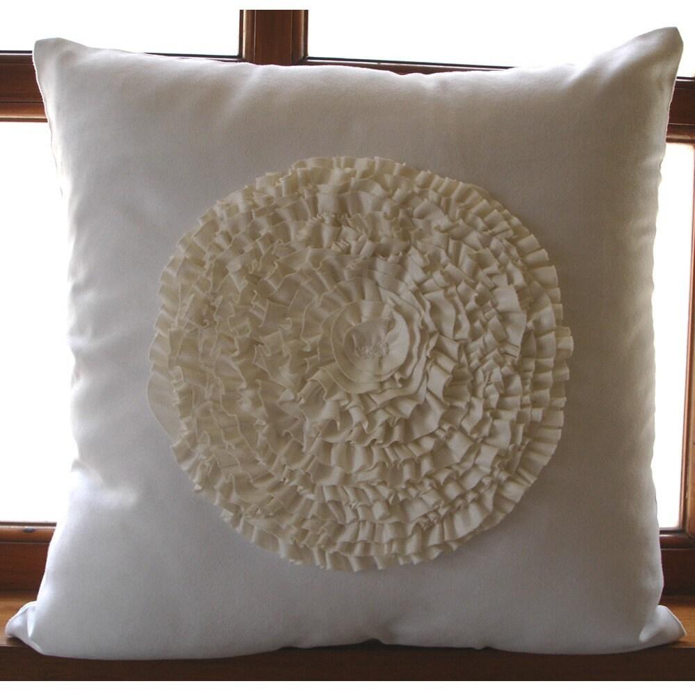 White Euro Pillow Covers, Faux Suede 26"x26" Vinage Style Frills Medallion Euro Pillow Shams - Vintage Bloom