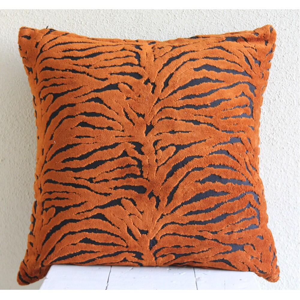 Rust Euro Sham, Velvet 26"x26" Tiger Design Euro Pillow Shams - Tiger Stripes