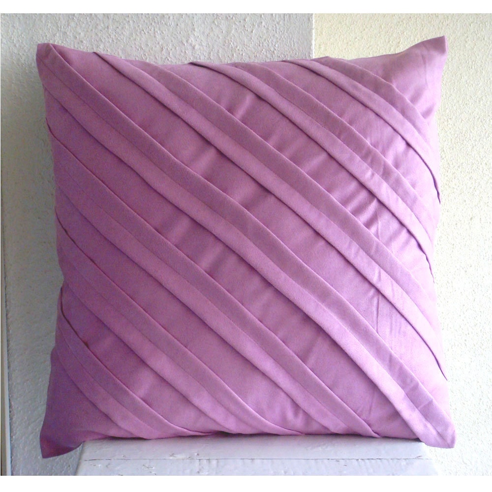 Lavender Pink Pillows Cover, Faux Suede 14"x14" Textured Pintucks Solid Color Pillowcases - Contemporary Lavender Pink