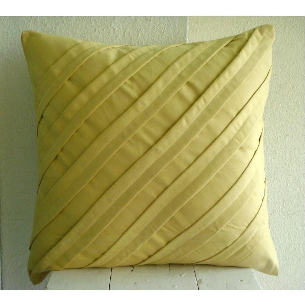 Butter Yellow Pillows Cover, Faux Suede 14"x14" Textured Pintucks Solid Color Pillow Cases - Contemporary Maple Butter