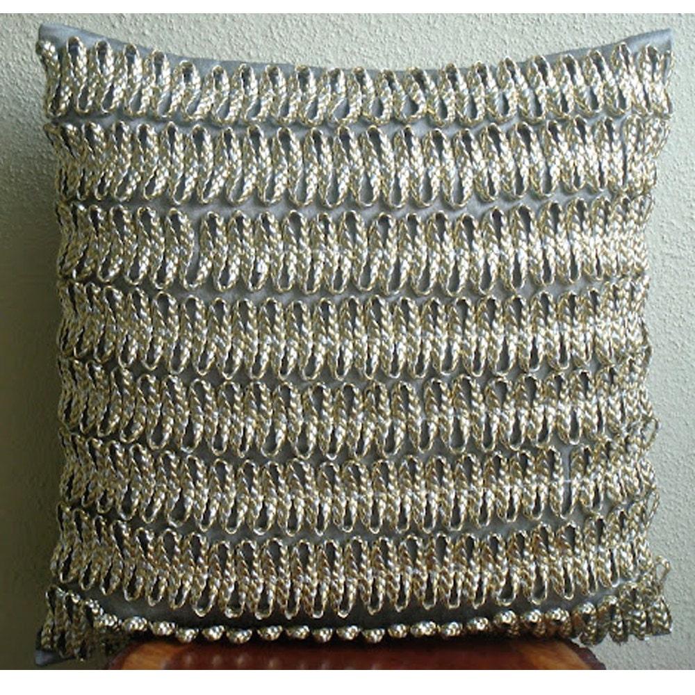 Silver Throw Pillow Covers, Faux Leather 14"x14" 3D Metallic Cord Throw Pillows Cover - Silver And Gold Twists