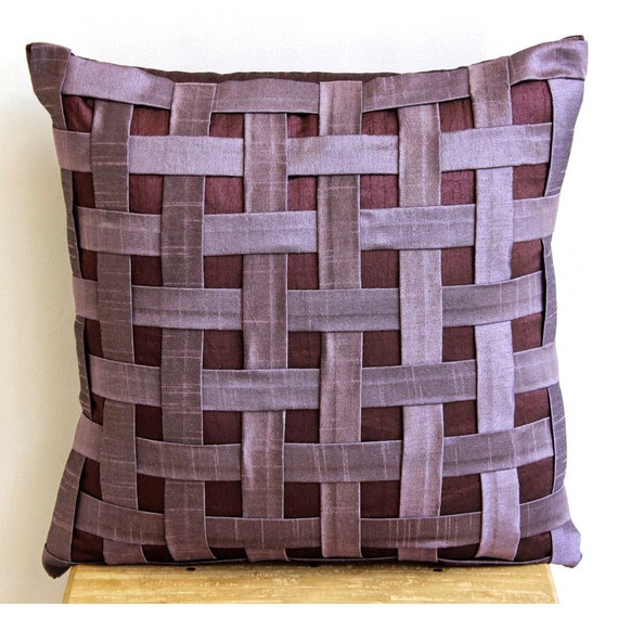 Purple Throw Pillows Cover, Art Silk 14"x14" Textured Basket Weave Throw Pillows Cover - Purple N Plum Basket Weave