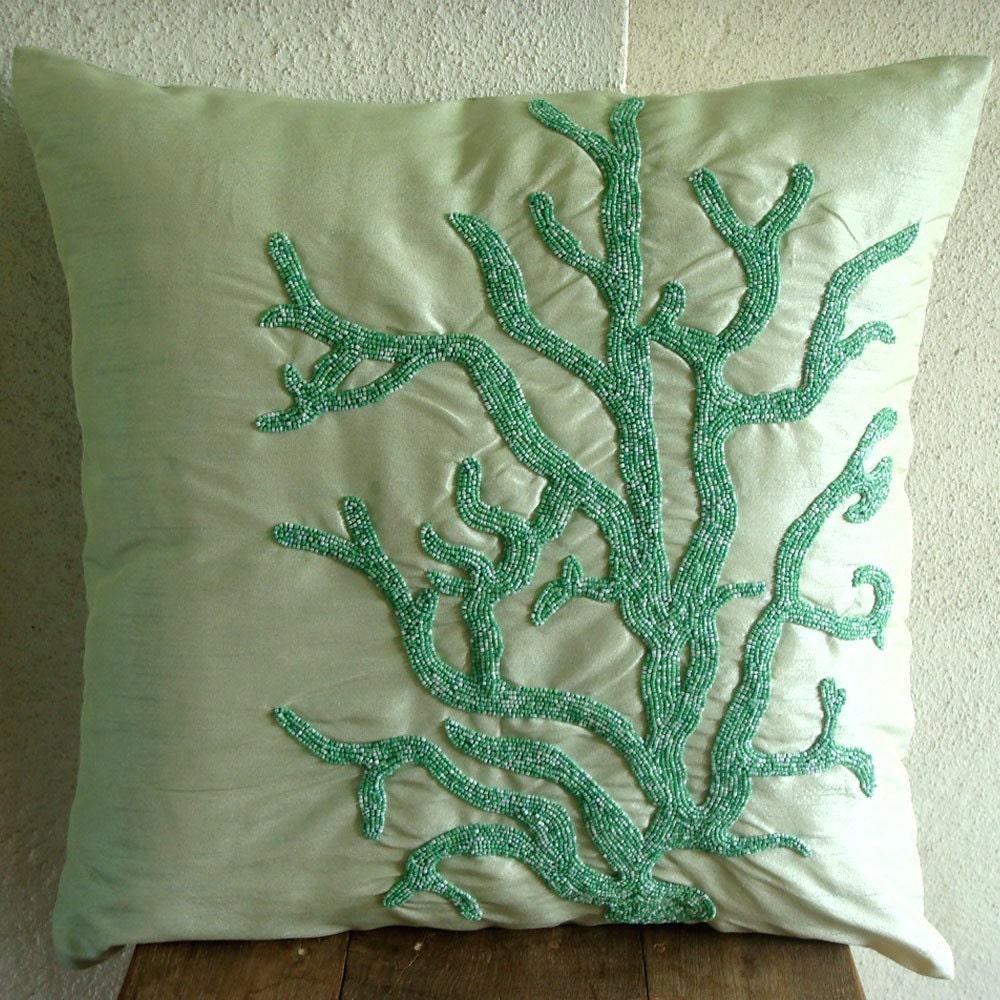 Green Euro Sham, Art Silk 26"x26" Corals Beach And Ocean Theme Euro Pillow Shams - I Love Corals