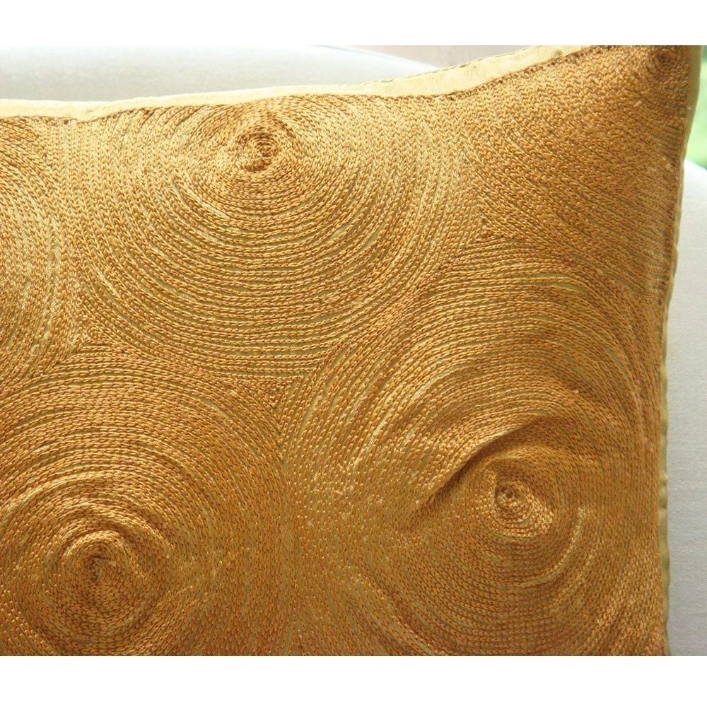 Gold Euro Pillow Covers, Satin 26"x26" Embroidered Spiral Euro Pillow Shams - Magical Threads