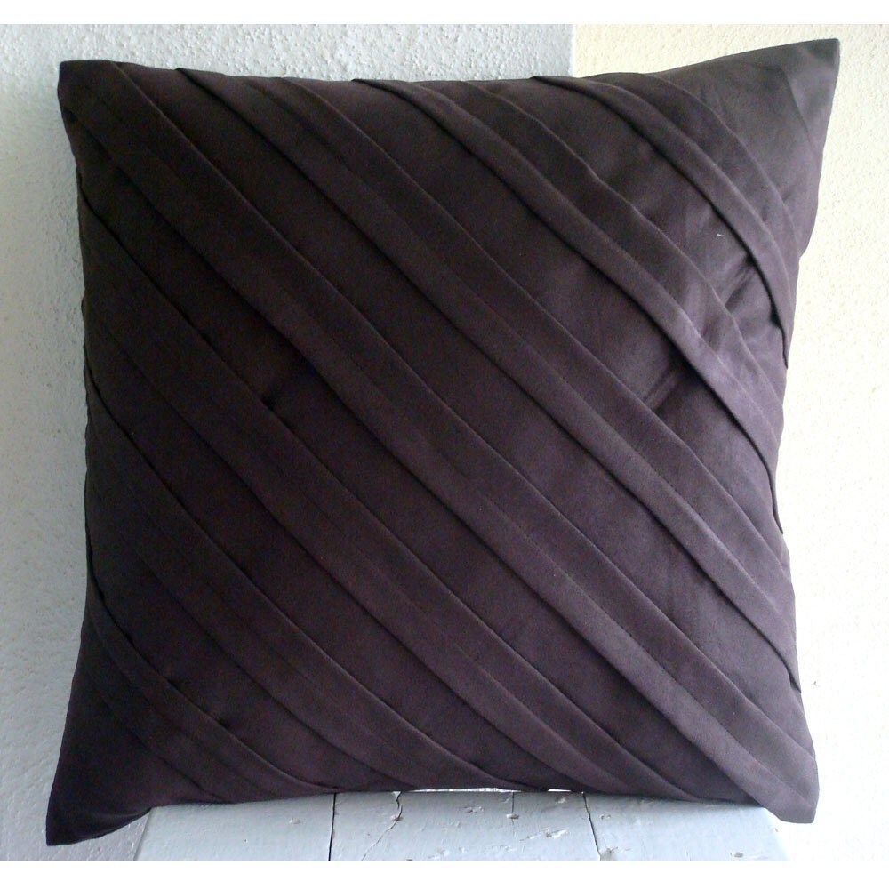Chocolate Brown Throw Pillows Cover, Faux Suede 20"x20" Textured Pintucks Pillow Cover - Contemporary Chocolate Brown