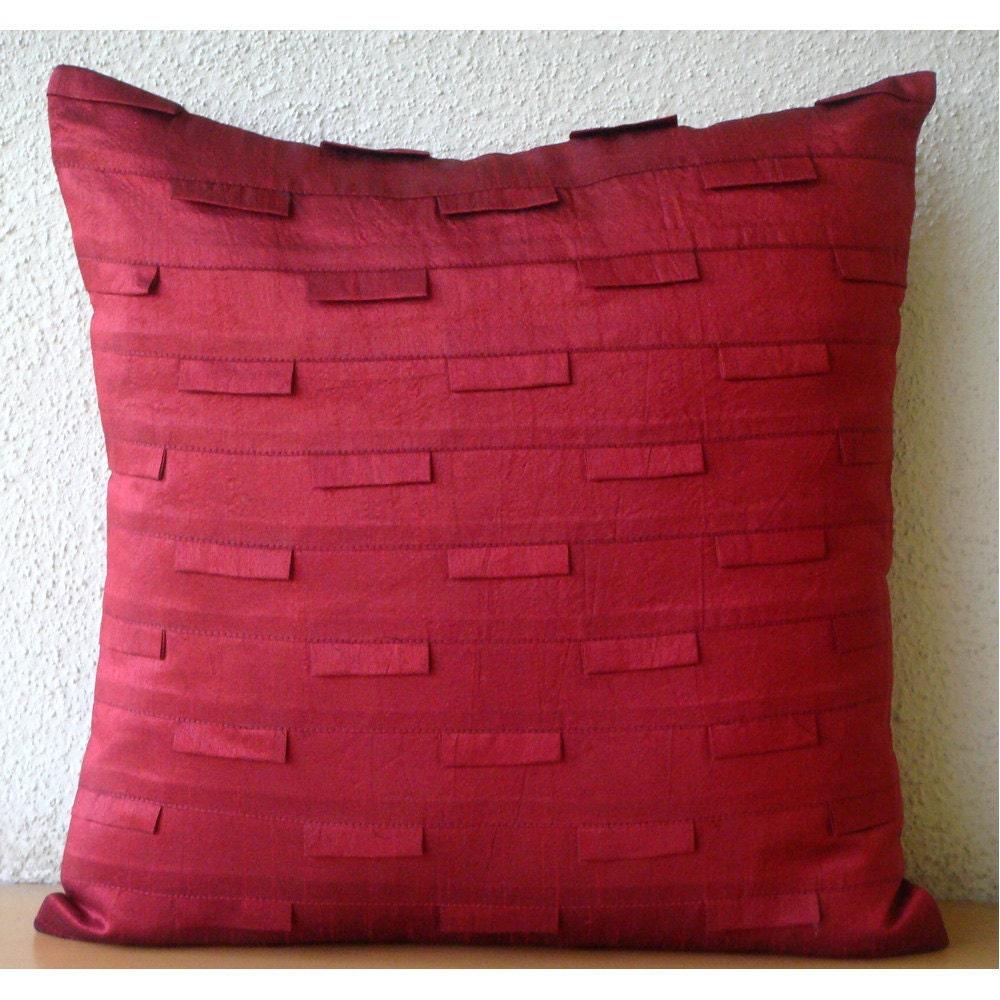 Deep Red Throw Pillows Cover, Art Silk 18"x18" Pintucks Textured Pillow Cover - Deep Red Ocean