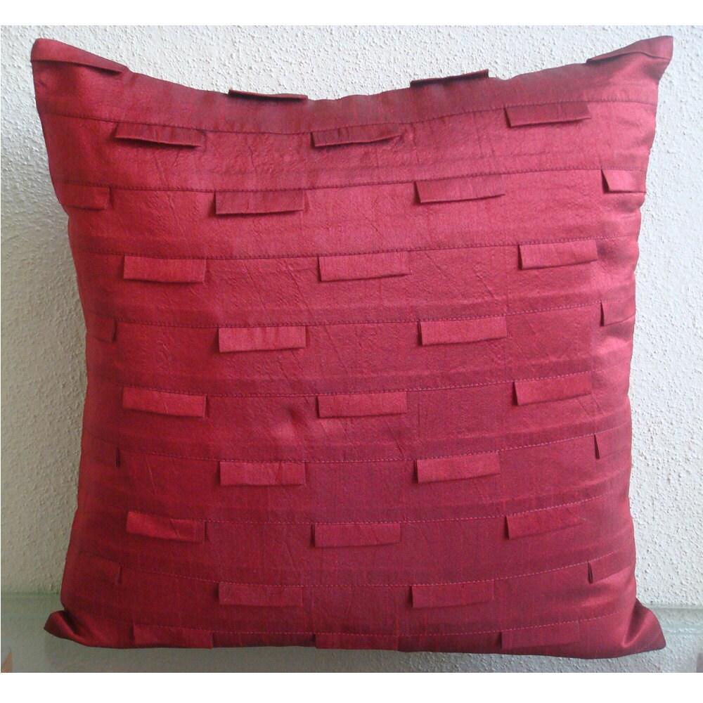 Deep Red Throw Pillows Cover, Art Silk 18"x18" Pintucks Textured Pillow Cover - Deep Red Ocean