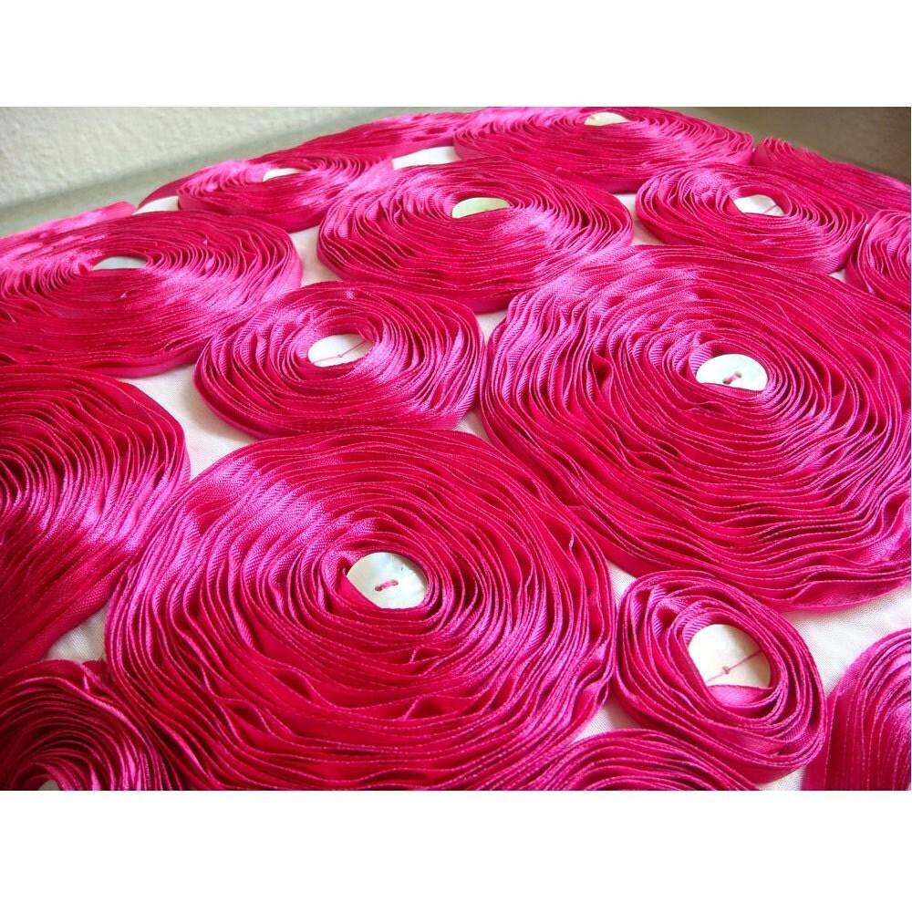 Fuchsia Pink Pillow Cases, Art Silk 18"x18" Ribbon Fuchsia Rose Flower Floral Theme Throw Pillows Cover - Vintage Joy