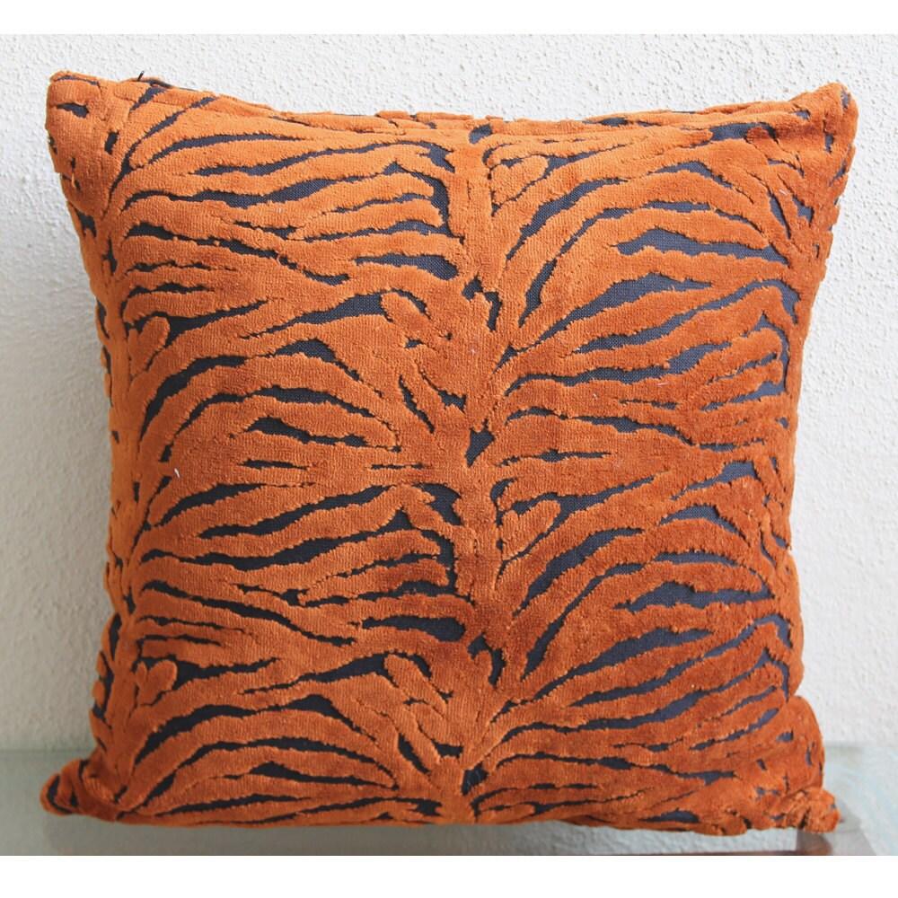 Rust Euro Sham, Velvet 26"x26" Tiger Design Euro Pillow Shams - Tiger Stripes