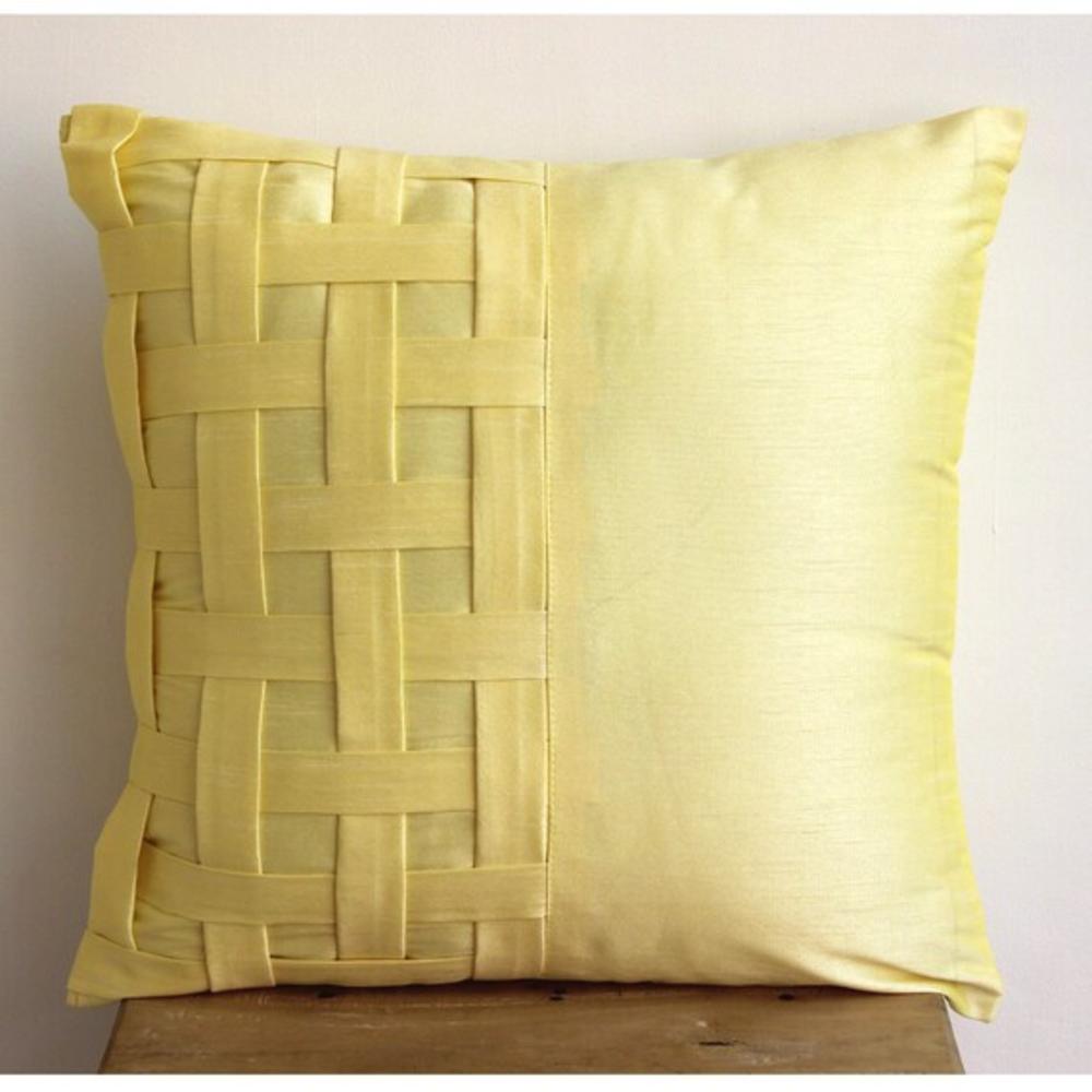 Yellow Pillow Cases, Art Silk 18"x18" Textured Pintucks Pillows Cover - Yellow Brick Road