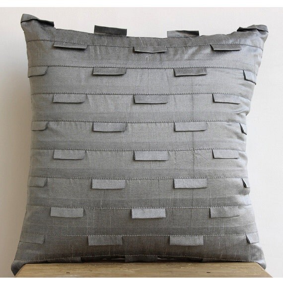 Silver Grey Pillow Cases, Art Silk 18"x18" Textured Pintucks Throw Pillows Cover - Silver Ocean