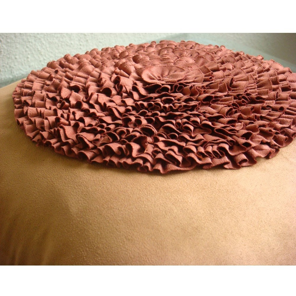 Rust Decorative Pillow Cover, Faux Suede 14"x14" Vinage Style Frills Medallion Pillow Cases - Vintage Rust