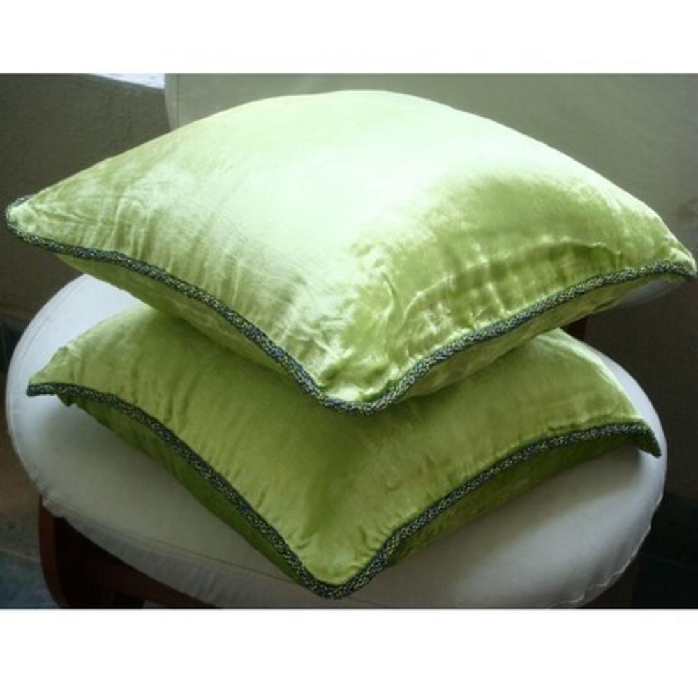 Lime Green Pillow Covers, Velvet 22"x22" Solid Color Beaded Cord Pillow Cover - Green Lime